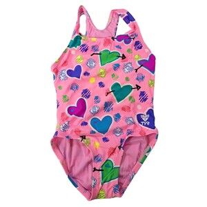 TYR Heartbeat Maxfit Girls 1-pc Racerback Swimsuit Pink Size S (6/6X) MGHB7Y
